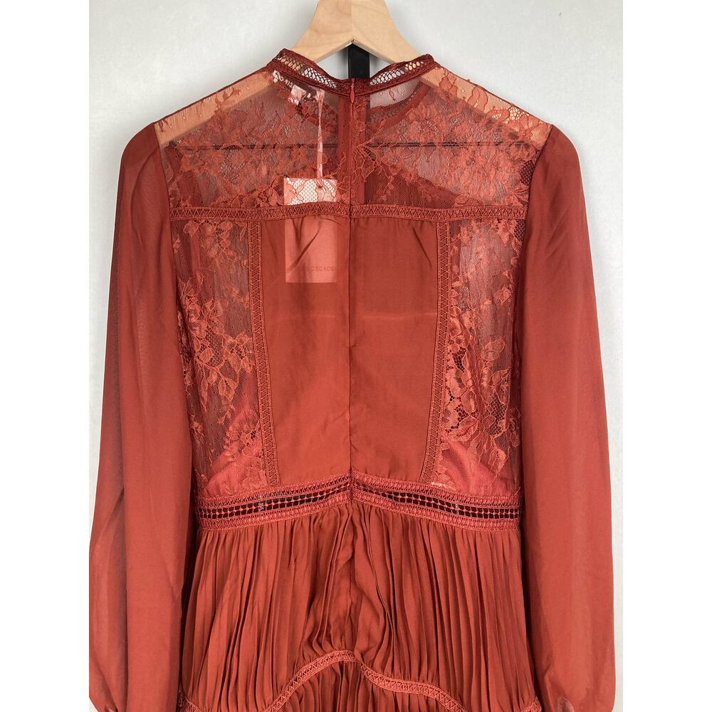 True Decadence Lace Pleated Dress Women's 8 Burgundy Tiered Party Cocktails - Picture 8 of 14